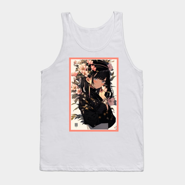 Aesthetic Anime Girl Pink Rosa Black | Quality Aesthetic Anime Design | Premium Chibi Manga Anime Art Tank Top by AlNoah